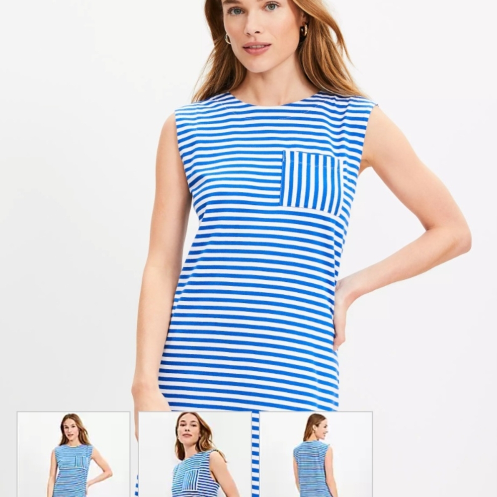LOFT NWT Striped Pocket Muscle Tee Dress, M